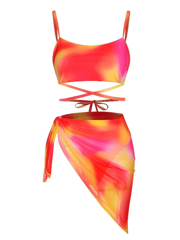 String bikini for a minimalistic and sexy beach styleMulticolor 1960s Spaghetti Strap Swimsuit Set