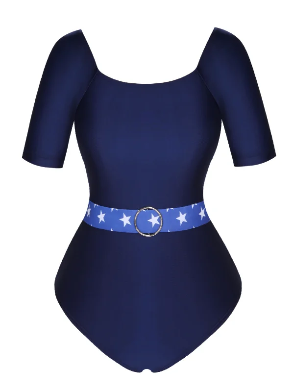 String bikini for a minimalistic and sexy beach styleDark Blue 1940s Stars One-Piece Swimsuit