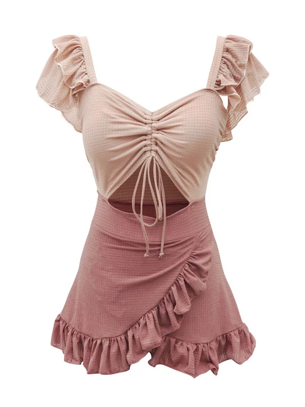 Sustainable bikini made from recycled materials for eco - conscious beachgoersRetro 1940s Ruffled Keyhole Swimsuit