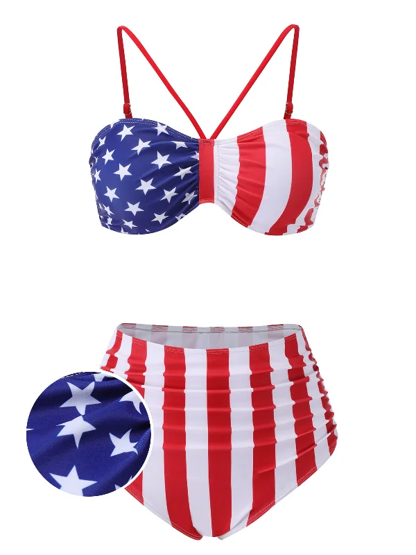 Neon - colored bikini to stand out on the beach1940s Flag Independence Day Patchwork Swimsuit