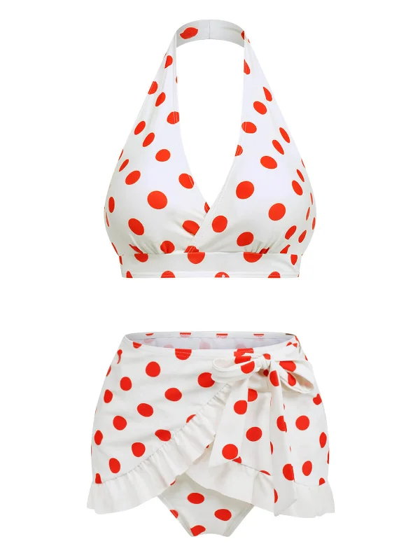 Striped bikini with a classic pattern for a timeless beach aesthetic1950s Retro Polka Dots Bikini Set & Apron