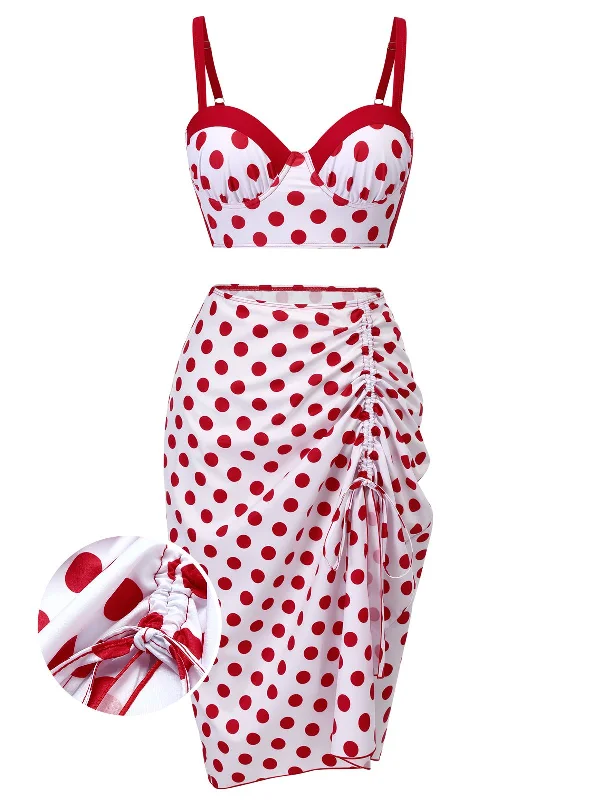 Lace - trimmed bikini for an elegant and romantic touchRed 1950s Polka Dot Pleated Swimsuit