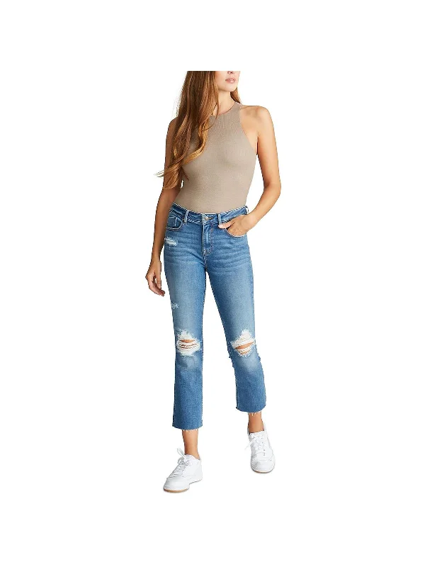 Stevie Womens Destructed Cropped Straight Leg Jeans