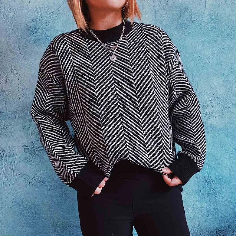 Lightweight Women Sweater for Spring and Fall2022 Autumn And Winter New Commuter OL Slim-Fit Diagonal Striped Round Neck Long Sleeve Knitted Sweater Pullover