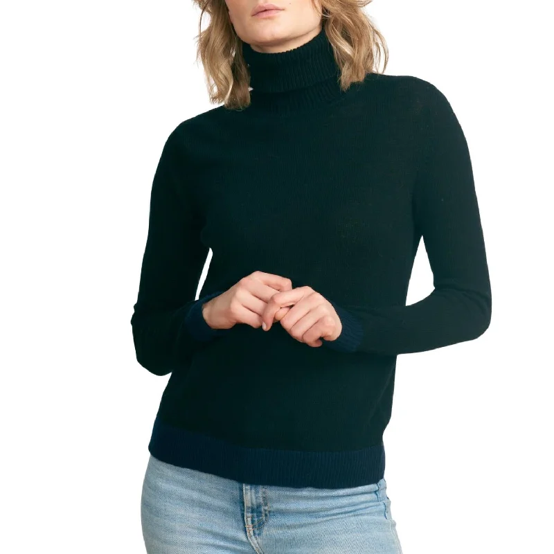 Turtleneck Women Sweater for a Classic and Elegant StyleContrast Roll Collar Sweater In Black And Navy