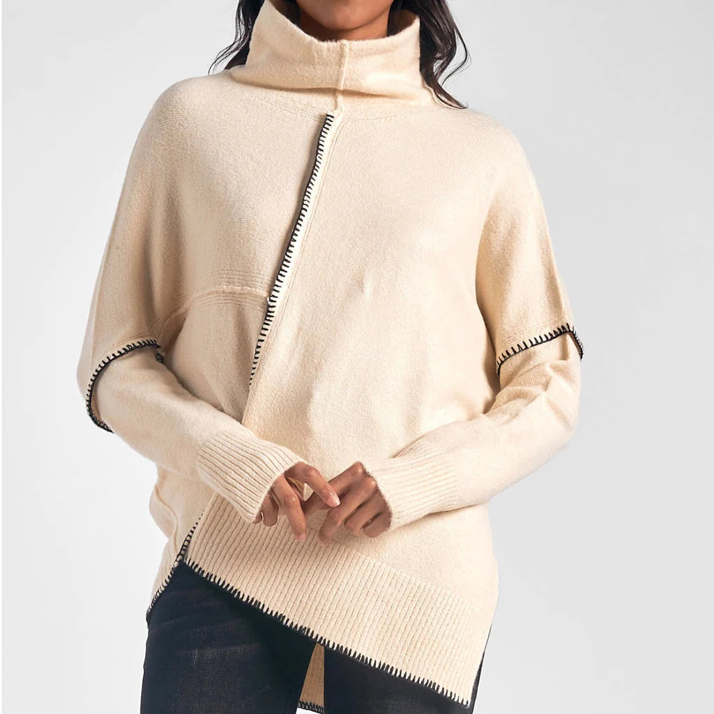 Chunky Knit Women Sweater for Winter WarmthELAN CROSS-STITCHED CREAM SWEATER