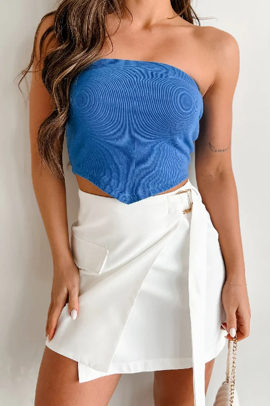 Open - Front Women Sweater for Easy LayeringI Won't Compromise Ribbed Bandana Tube Top (Blue)