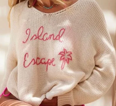 Long - Sleeve Women Sweater with Ribbed Cuffs"Island Escape" Cream Sweater