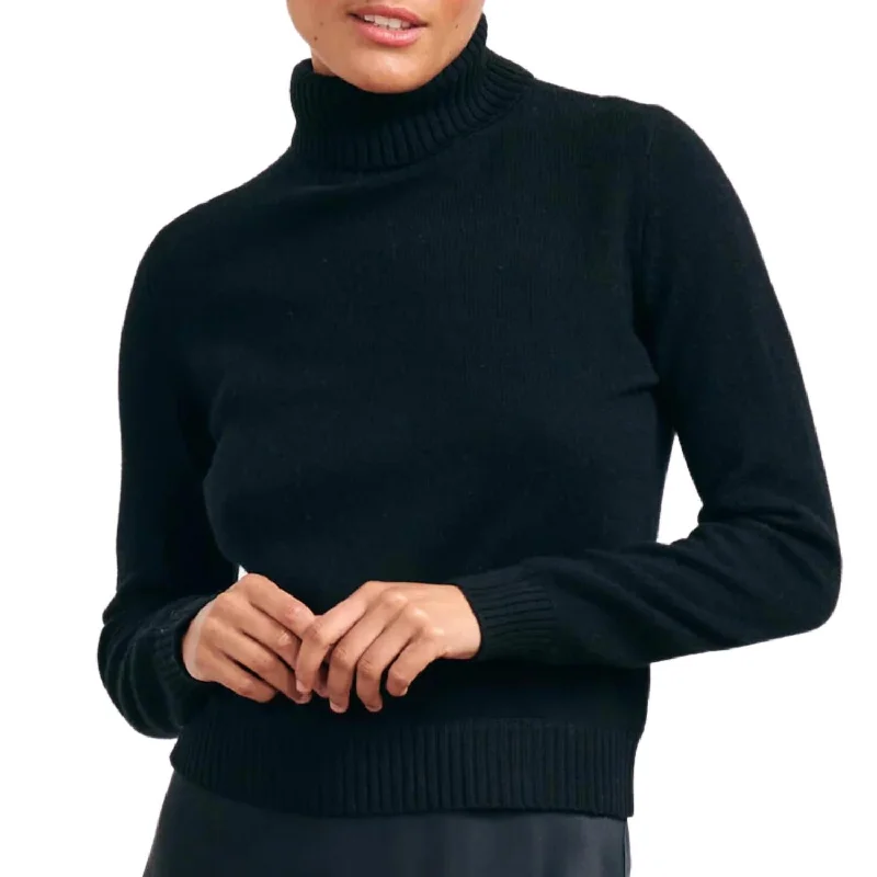 Sequin - Embellished Women Sweater for Special OccasionsLightweight Cashmere Roll Collar Sweater In Black