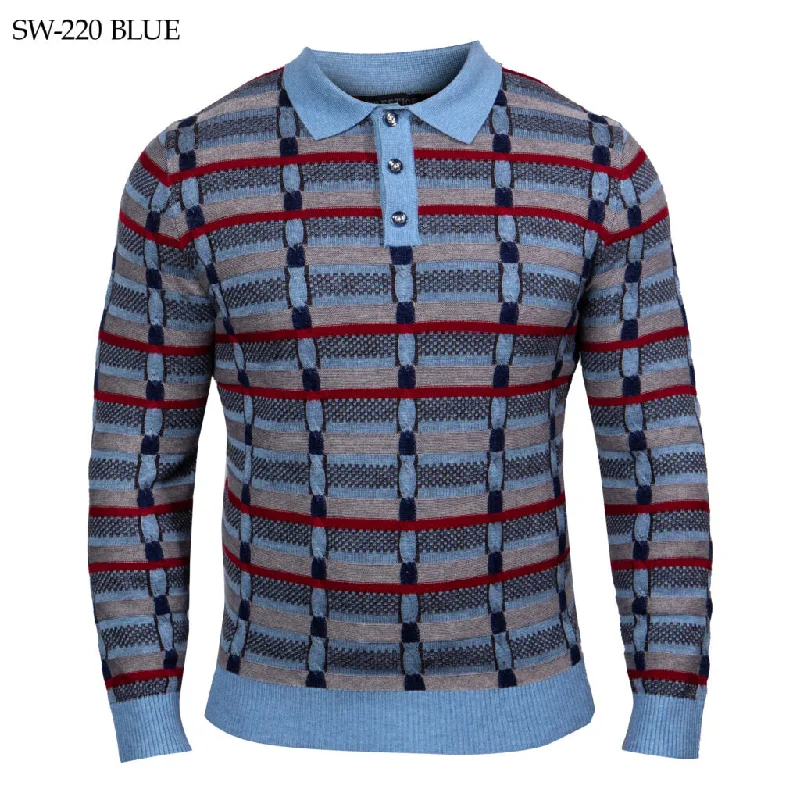 Open - Front Women Sweater for Easy LayeringPrestige SW-220 Long Sleeve Polo Sweater - Blue