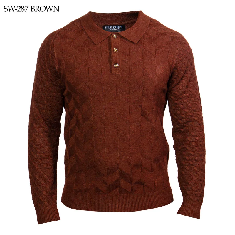 Color - Blocked Women Sweater for a Bold Fashion StatementPrestige SW-287 Long Sleeve Polo Sweater - Brown