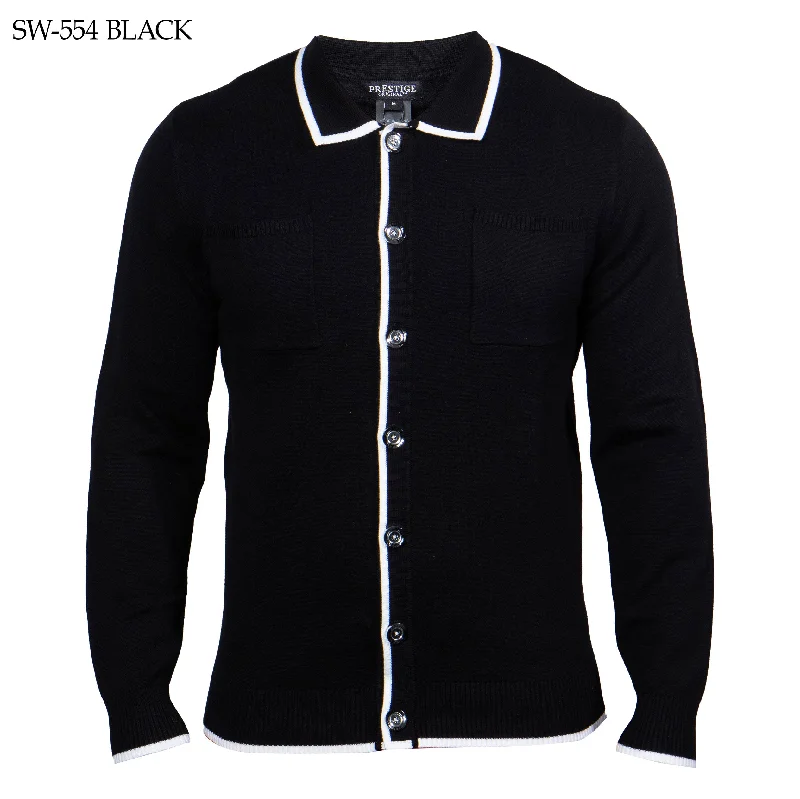 Mock - Neck Women Sweater for a Modern TwistPrestige SW-554 Long Sleeve Polo Sweater - Black