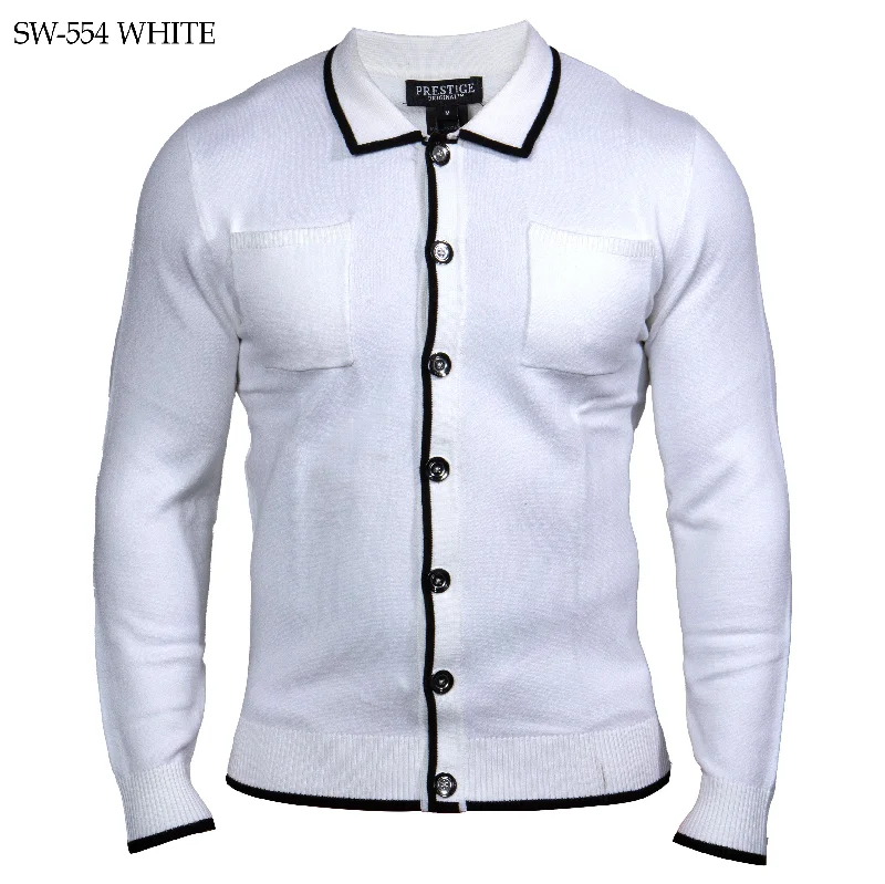 Cashmere Women Sweater with a Luxurious Soft TouchPrestige SW-554 Long Sleeve Polo Sweater - White