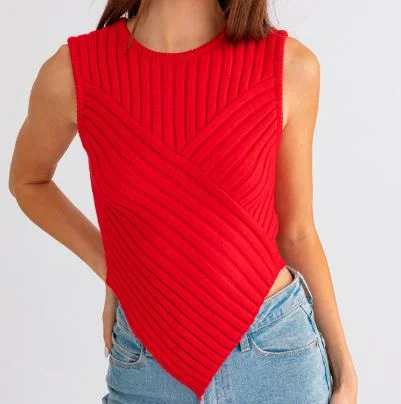 Turtleneck Women Sweater for a Classic and Elegant StyleRed Sleeveless Sweater Top