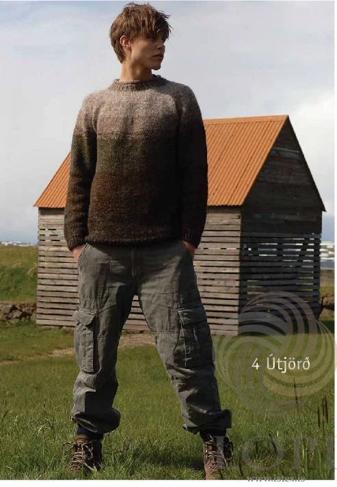 Long - Sleeve Women Sweater with Ribbed CuffsÚtjörð (Earth) Mens Wool Sweater Brown