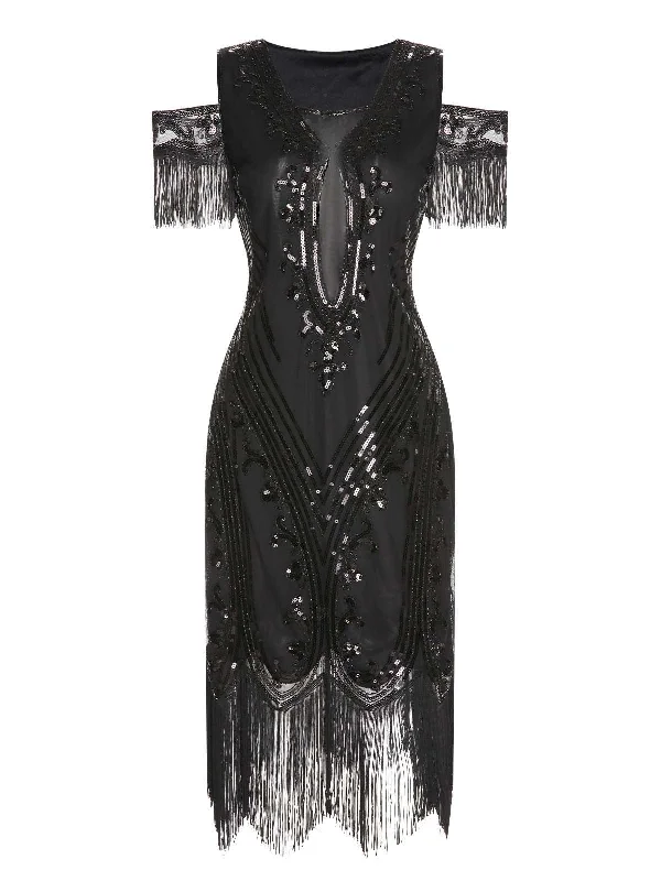 Empire Waist Women Dress to Accentuate the Bust and Conceal the WaistEmpire Waist Women Dress to Accentuate the Bust and Conceal the Waist1920s Cold Shoulder Embroidered Fringe Sequins Dress