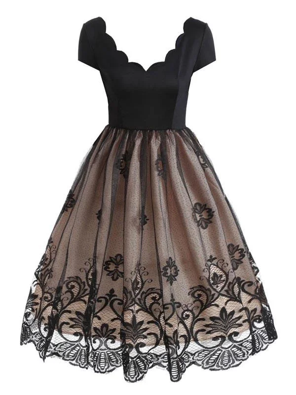 Lace - Embellished Women Dress for an Elegant and Sophisticated Appearance1950s Floral Patchwork Swing Dress