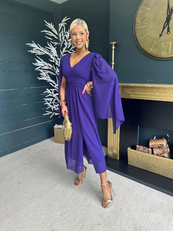 Mini Women Dress with a Short Hem for a Young and Trendy StyleAlannah Cape Detail Midi Dress Purple