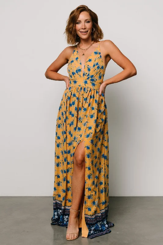 Plus Size Women Dress with a Flattering A - Line Cut for Comfort and StylePlus Size Women Dress with a Flattering A - Line Cut for Comfort and StyleBrylee Maxi Dress | Mustard + Navy