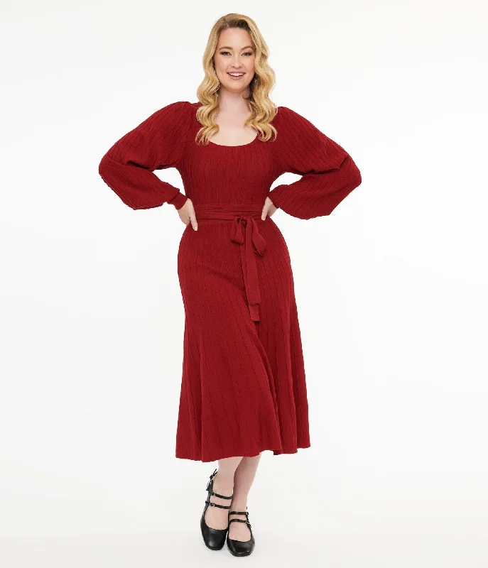 Ball Gown Women Dress with a Full Skirt for a Princess - like LookBurgundy Keep Looking Up Sweater Midi Dress