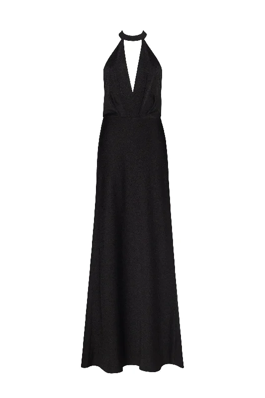 Halter Neck Women Dress to Show Off the Shoulders and NecklineHalter Neck Women Dress to Show Off the Shoulders and NecklineClassical black halterneck satin maxi dress, Xo Xo