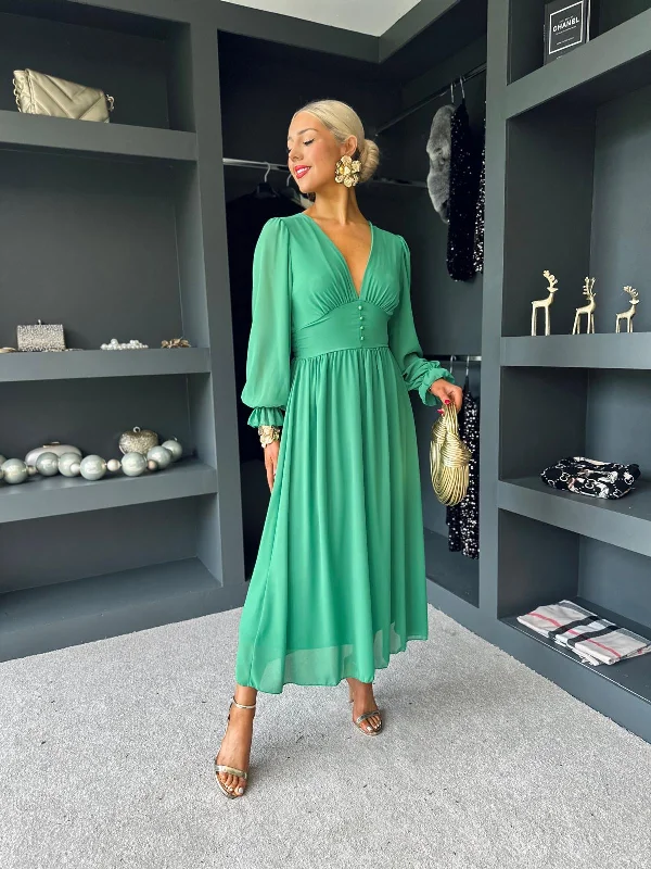 Wrap - Style Women Dress with Adjustable Fit for All Body TypesWrap - Style Women Dress with Adjustable Fit for All Body TypesCliona Banded Midi Dress Emerald