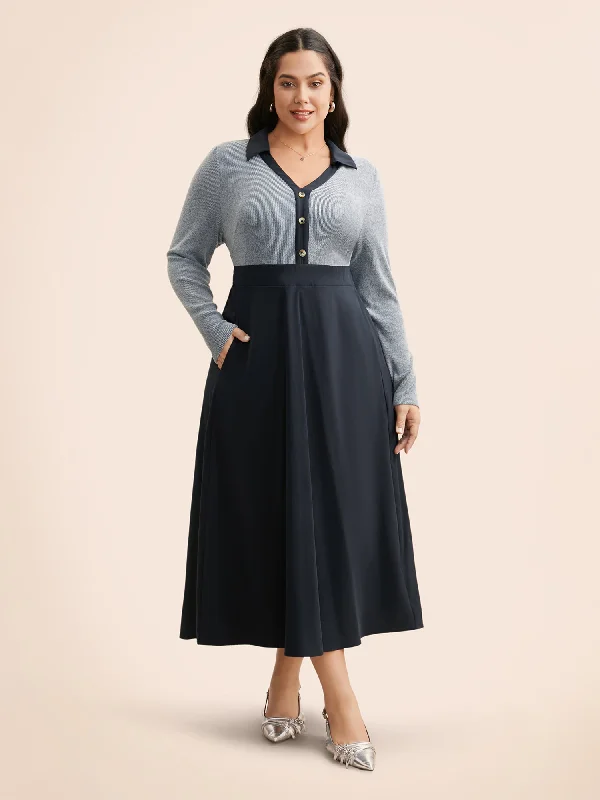 Empire Waist Women Dress to Accentuate the Bust and Conceal the WaistEmpire Waist Women Dress to Accentuate the Bust and Conceal the WaistContrast Shirt Collar Button Detail Dress