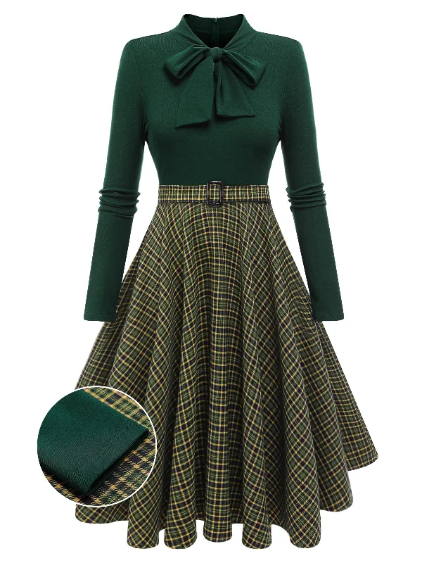 Halter Neck Women Dress to Show Off the Shoulders and NecklineHalter Neck Women Dress to Show Off the Shoulders and NecklineDark Green 1950s Plaid Knitting Dress