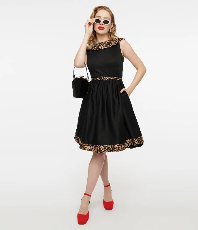 Mermaid - Style Women Dress with a Fitted Silhouette for Special OccasionsDolly & Dotty 1950s Black & Leopard Cindy Swing Dress