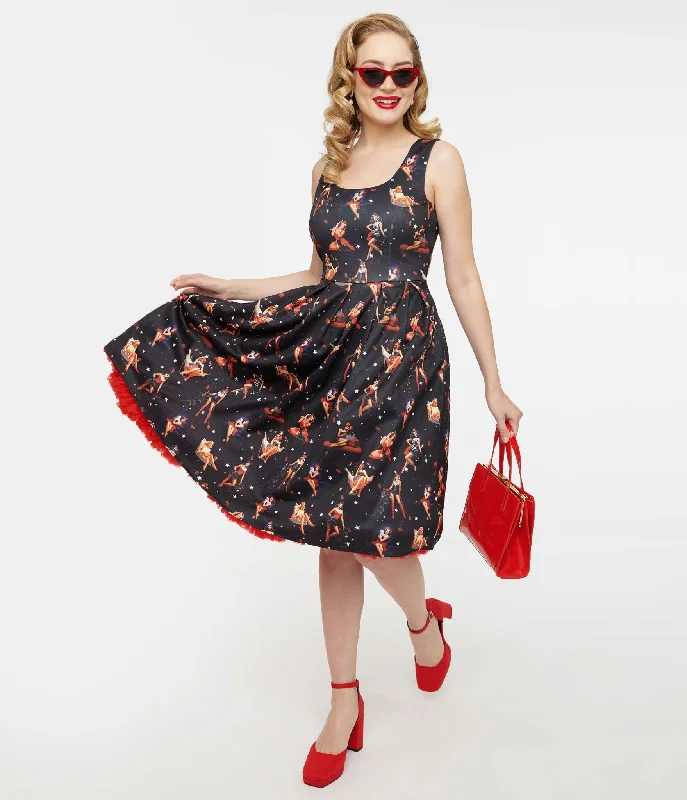 Sheath Women Dress with a Tailored Fit for a Professional LookDolly & Dotty 1950s Black & Pinup Print Amanda Swing Dress