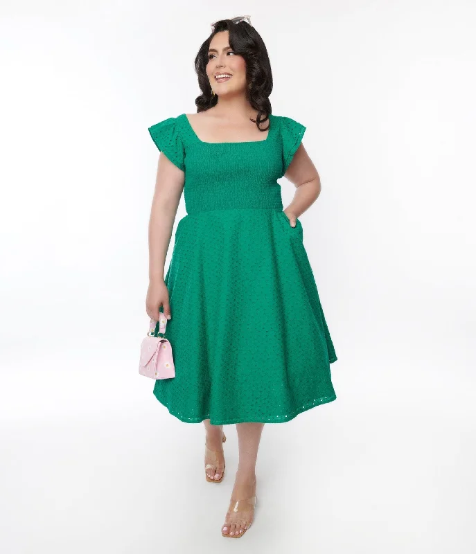 Ruffled Women Dress with Multiple Layers for a Playful and Girly StyleRuffled Women Dress with Multiple Layers for a Playful and Girly StyleGreen Eyelet Ruffle Sleeve Swing Dress