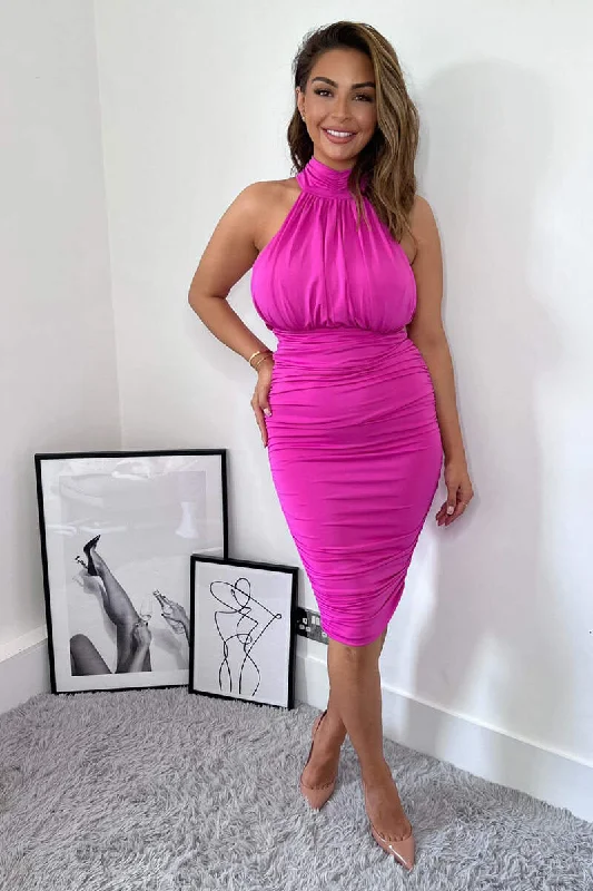 Shift Women Dress with a Simple and Classic Design for Everyday WearShift Women Dress with a Simple and Classic Design for Everyday WearHot Pink Ruched High Neck Midi Dress