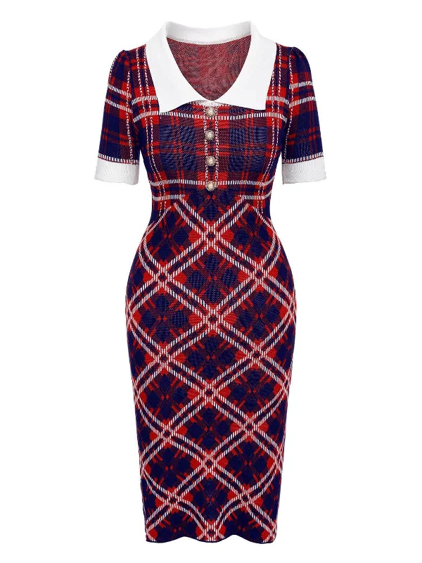 Plus Size Women Dress with a Flattering A - Line Cut for Comfort and StylePlus Size Women Dress with a Flattering A - Line Cut for Comfort and StyleMulticolor 1960s Plaid Knitted Pencil Dress