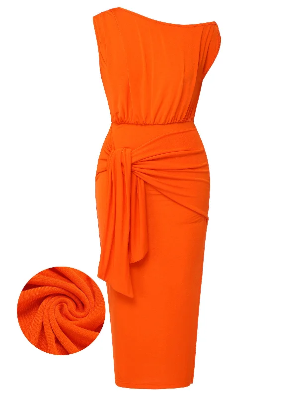 Ball Gown Women Dress with a Full Skirt for a Princess - like LookBall Gown Women Dress with a Full Skirt for a Princess - like LookOrange 1960s Solid One Shoulder Sleeveless Dress