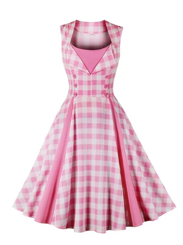 Mini Women Dress with a Short Hem for a Young and Trendy StyleMini Women Dress with a Short Hem for a Young and Trendy StylePink 1950s Gingham Plaid Sleeveless Dress