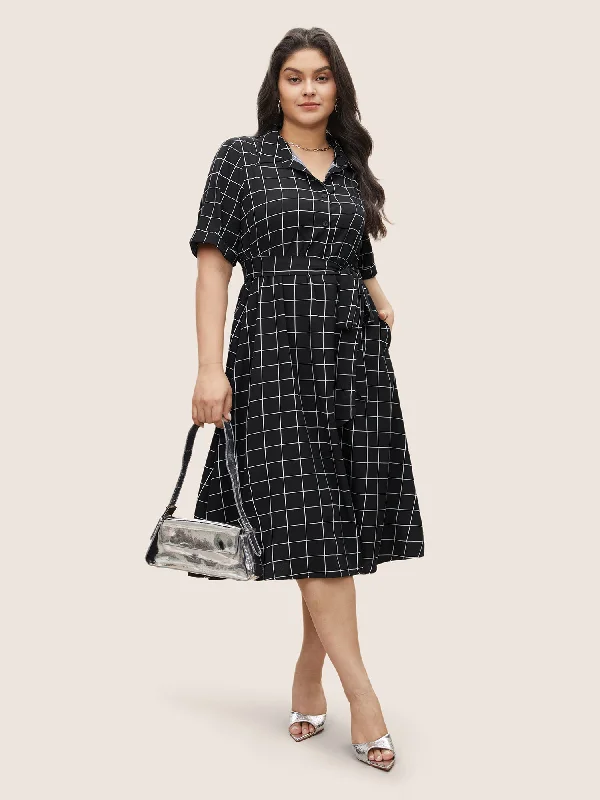 Mermaid - Style Women Dress with a Fitted Silhouette for Special OccasionsMermaid - Style Women Dress with a Fitted Silhouette for Special OccasionsPlaid Belted Shirt Collar Cuffed Sleeve Dress