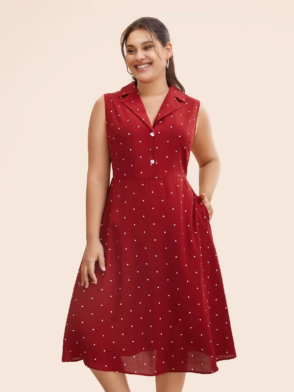 Ball Gown Women Dress with a Full Skirt for a Princess - like LookBall Gown Women Dress with a Full Skirt for a Princess - like LookPolka Dot Suit Collar Button Detail Midi Dress