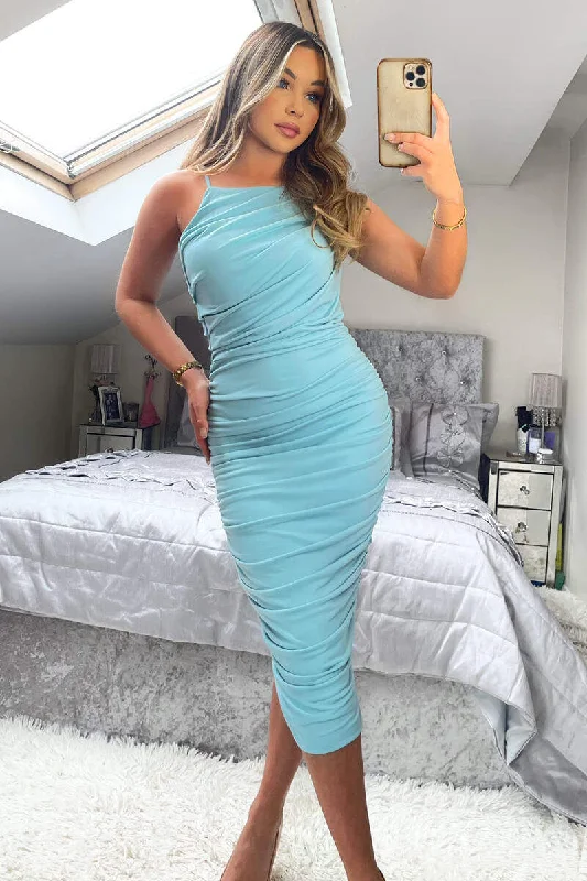 Pleated Women Dress with a Timeless and Elegant TexturePleated Women Dress with a Timeless and Elegant TexturePowder Blue Ruched Pleated Top Midi Dress