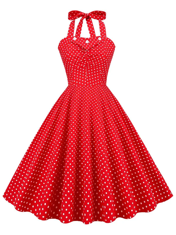 Off - the - Shoulder Women Dress for a Romantic and Feminine LookOff - the - Shoulder Women Dress for a Romantic and Feminine LookRed 1950s Polka Dot Halter Swing Dress