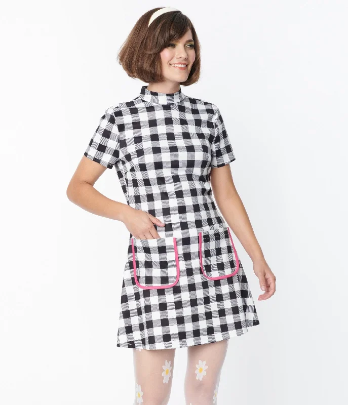 Off - the - Shoulder Women Dress for a Romantic and Feminine LookOff - the - Shoulder Women Dress for a Romantic and Feminine LookSmak Parlour Black & White Gingham Wave Maker Mini Dress