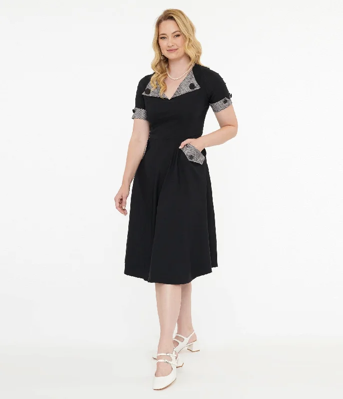 Mermaid - Style Women Dress with a Fitted Silhouette for Special OccasionsTatyana 1950s Black & Plaid Trixie Swing Dress