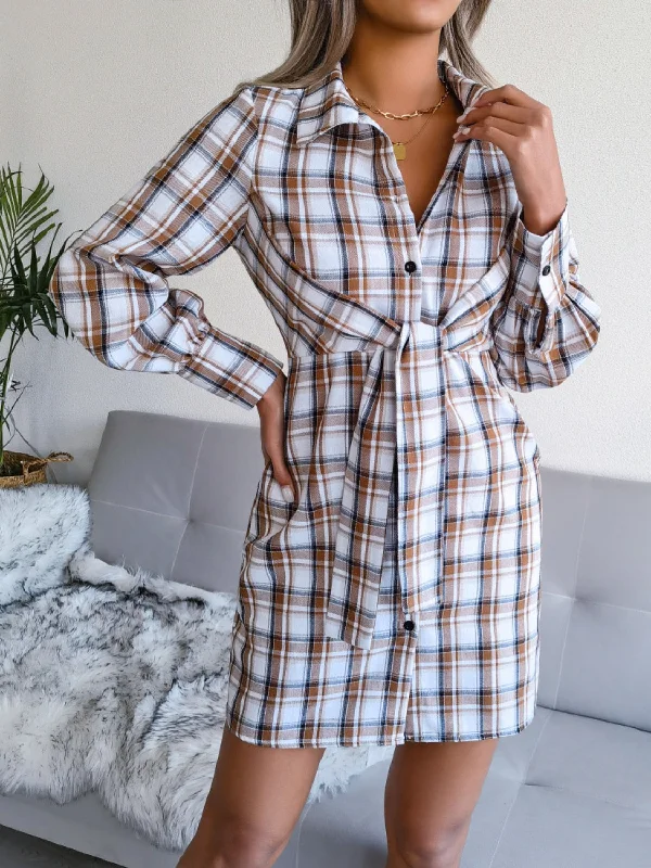 Sleeveless Women Dress in Bright Colors for Summer PartiesSleeveless Women Dress in Bright Colors for Summer PartiesTied Plaid Long Sleeve Mini Shirt Dress