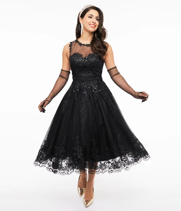 Strapless Women Dress with a Built - in Bra for Comfort and SupportUnique Vintage 1950s Black Lace & Tulle Riviera Dress