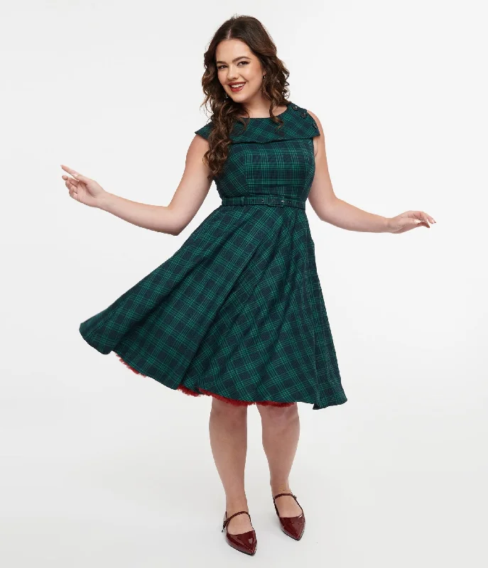 Halter Neck Women Dress to Show Off the Shoulders and NecklineVoodoo Vixen 1950s Green Check Fit & Flare Dress