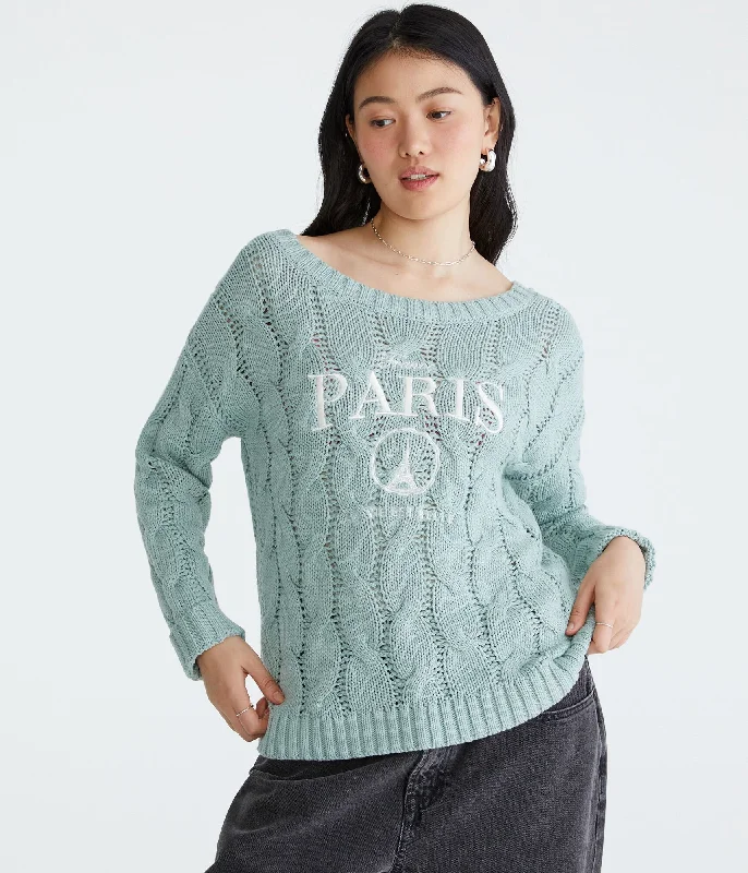 Chunky Knit Women Sweater for Winter WarmthAeropostale Wear 2 Ways Paris Oversized Cable Sweater