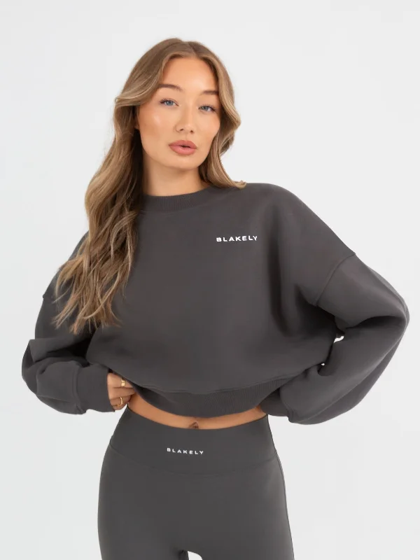 Cropped Women Sweater to Pair with High - Waisted BottomsSoho Cropped Sweater - Charcoal