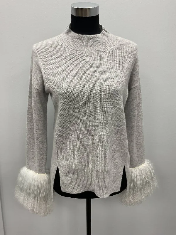 Plus - Size Women Sweater with a Flattering FitCashmere Sweater With Mongolian Lamb Cuffs In Light Grey