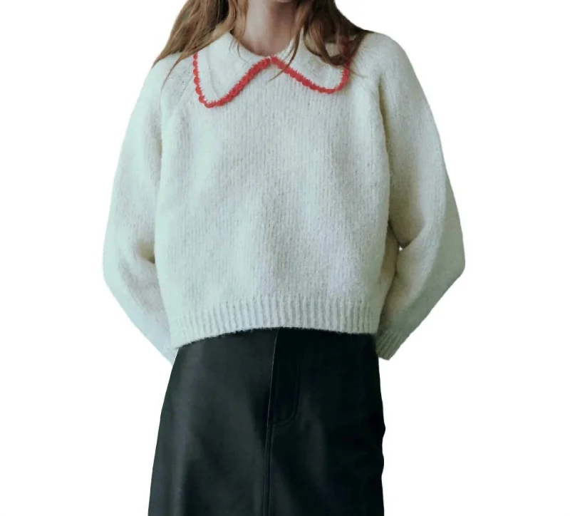 Button - Down Women Sweater for a Versatile LookCrochet Collar Pullover Sweater In Soft White