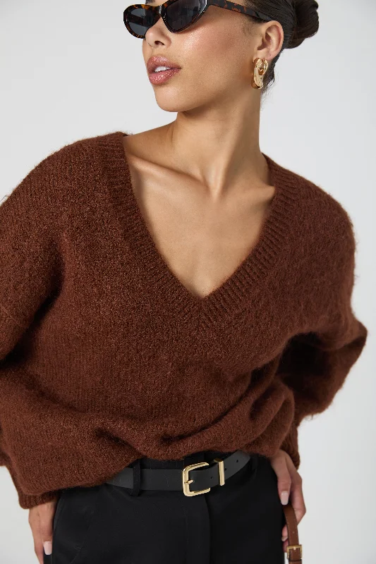 Mock - Neck Women Sweater for a Modern TwistFluffy Knit V Neck Oversized Sweater