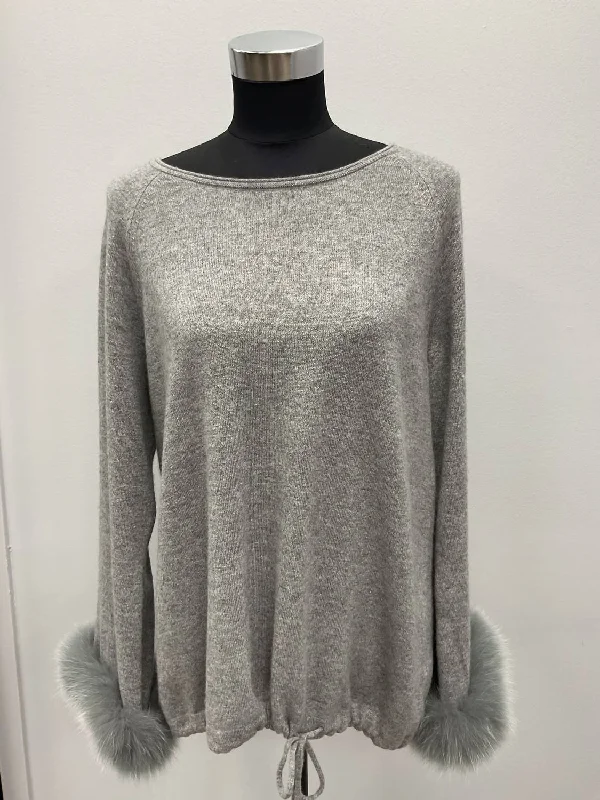 Turtleneck Women Sweater for a Classic and Elegant StyleFox Trimmed Cashmere Sweater In Grey